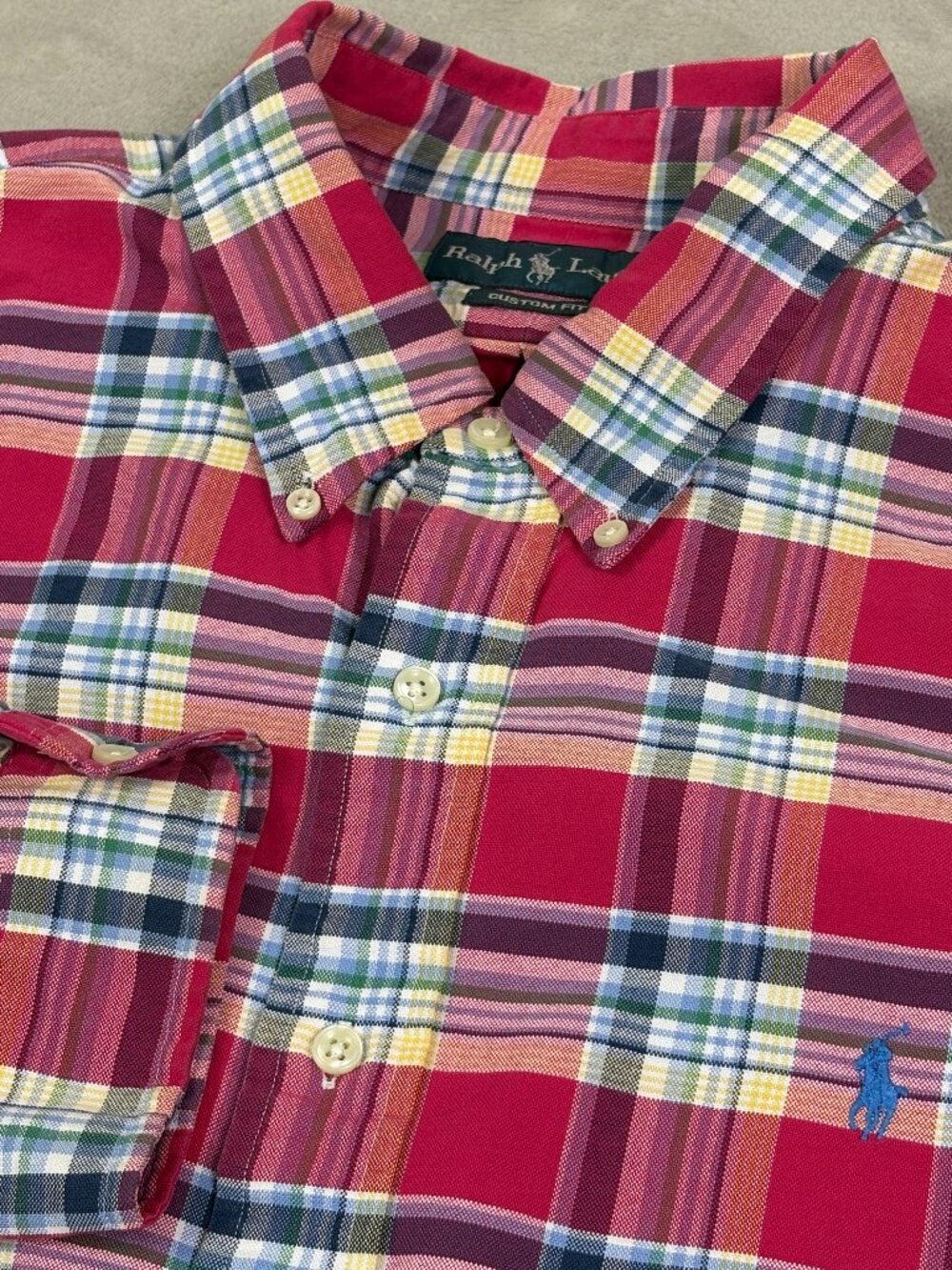 Ralph Lauren XXL Custom Fit Plaid Madras Shirt Multicolor Cotton Casual Preppy